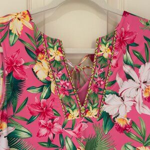 Tommy Bahama Pink Split Neck Romper with built in shorts Large